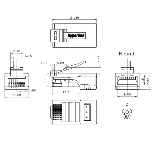Разъем RJ-45 (8P8C) под витую пару категория 3 (6 µ Разъем RJ-45 (8P8C) под витую пару категория 3 (6 µ