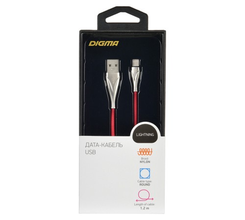 Кабель Digma LIGHT-1.2M-RED USB (m)-Lightning (m) 1.2м красный