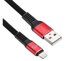 Кабель Digma LIGHT-1.2M-FLAT-BLK USB (m)-Lightning (m) 1.2м черный/красный плоский