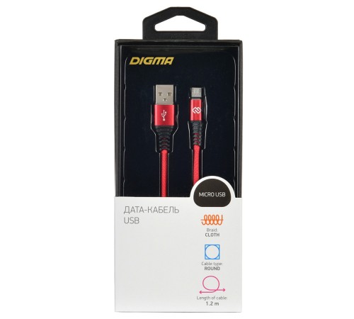Кабель Digma MICROUSB-1.2M-BRAIDED-R USB (m)-micro (m) 1.2м красный