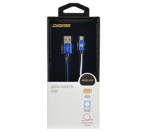Кабель Digma MICROUSB-1.2M-BRAIDED-BL USB (m)-micro (m) 1.2м синий