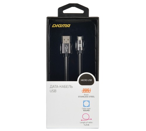Кабель Digma MICROUSB-1.2M-BRAIDED-G USB (m)-micro (m) 1.2м темно-серый