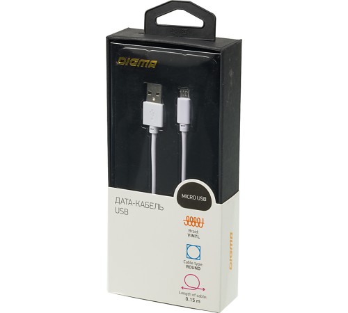 Кабель Digma MICROUSB-0.15M-WH USB (m)-micro (m) 0.15м белый