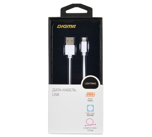 Кабель Digma LIGHT-1.2M-WH USB (m)-Lightning (m) 1.2м белый