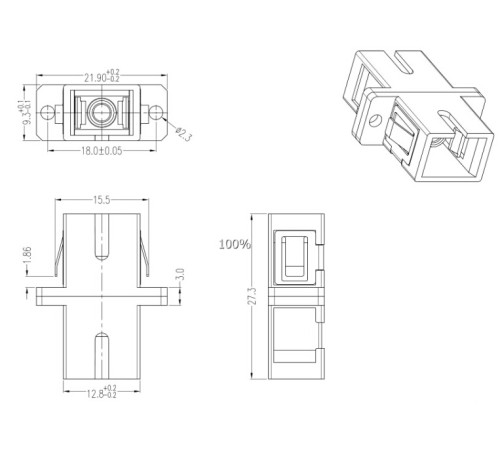 Оптический проходной адаптер SC-SC MM simplex Hyperline FA-P11Z-SC/SC-N/BK-BG