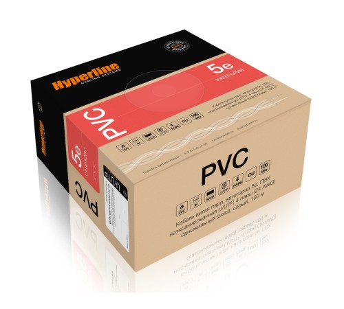Кабель витая пара Hyperline UUTP4-C5E-S24-IN-PVC-GY-100