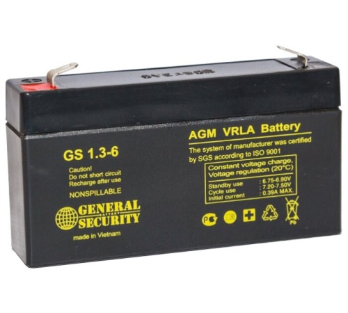 Аккумулятор General Security 6V 1,3Ah (GS1.3-6)