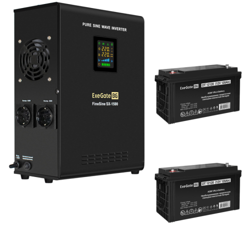 ИБП + батарея ExeGate FineSine SX-1500.LCD.AVR.2SH (EX296579RUS)