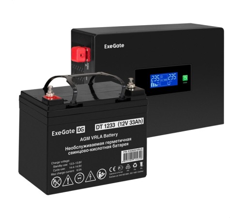Инвертор ExeGate IdealSine SR-600/DT 1233 (12В, 33Ач) , 600 VA, 600 Вт, черный (EX297382RUS)