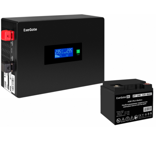 Инвертор ExeGate IdealSine SR-600/DT 1240 (12В, 40Ач) , 600 VA, 600 Вт, черный (EX297384RUS)