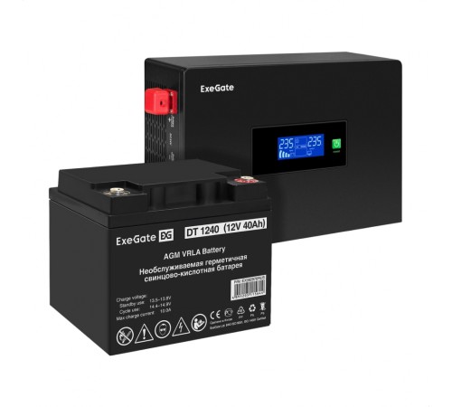 Инвертор ExeGate IdealSine SR-1000/DT 1240 (12В, 40Ач) , 1000 ВА, 1 кВт, черный (EX297407RUS)