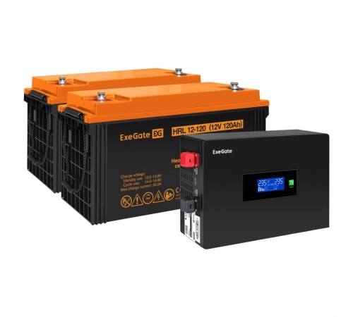 Инвертор ExeGate IdealSine SR-1500/2 x HRL 12-120 (12В, 120Ач) , 1500 ВА, 1.5 кВт, черный (EX297444RUS)