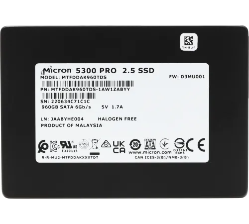 Накопитель SSD Crucial SATA-III 960GB MTFDDAK960TDS-1AW1ZABYY