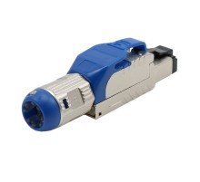 Разъем полевой оконцовки RJ-45 (8P8C) под витую пару для одножильного кабеля toolless категория 8 экранированный накручивающийся хвостовик синий IDC Hyperline PLUE-8P8C-S-C8-SH-BL