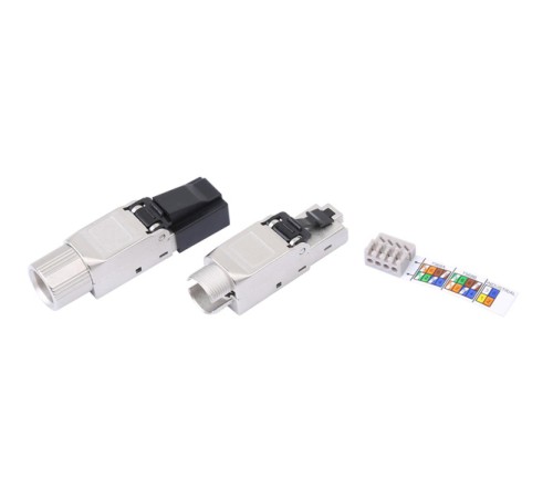 Разъем полевой оконцовки RJ-45 (8P8C) под витую пару для одножильного кабеля toolless категория 6A экранированный накручивающийся хвостовик IDC Hyperline PLUD-8P8C-S-C6A-SH