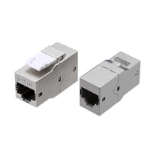 Проходной адаптер (coupler) RJ-45 (8P8C) формата Keystone Jack категория 6 4 пары экранированный серебристый Hyperline CA2-KJ-C6-SH-BK