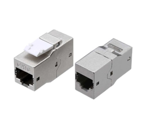 Проходной адаптер (coupler) RJ-45 (8P8C) формата Keystone Jack категория 6 4 пары экранированный серебристый Hyperline CA2-KJ-C6-SH-BK
