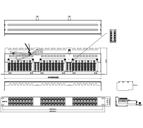 Патч-панель Hyperline PPHD-19-48-8P8C-C6-SH-110D