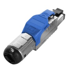 Разъем полевой оконцовки RJ-45 (8P8C) под витую пару для одножильного кабеля toolless категория 6A экранированный накручивающийся хвостовик синий Hyperline PLUE-8P8C-S-C6A-SH-BL