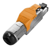 Разъем полевой оконцовки RJ-45 (8P8C) под витую пару для одножильного кабеля toolless категория 6A экранированный накручивающийся хвостовик оранжевый Hyperline PLUE-8P8C-S-C6A-SH-OR