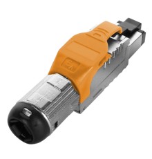 Разъем полевой оконцовки RJ-45 (8P8C) под витую пару для одножильного кабеля toolless категория 6A экранированный накручивающийся хвостовик оранжевый Hyperline PLUE-8P8C-S-C6A-SH-OR