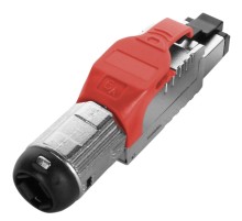 Разъем полевой оконцовки RJ-45 (8P8C) под витую пару для одножильного кабеля toolless категория 6A экранированный накручивающийся хвостовик красный Hyperline PLUE-8P8C-S-C6A-SH-RD