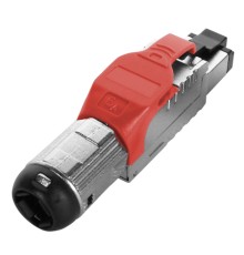 Разъем полевой оконцовки RJ-45 (8P8C) под витую пару для одножильного кабеля toolless категория 6A экранированный накручивающийся хвостовик красный Hyperline PLUE-8P8C-S-C6A-SH-RD