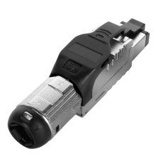 Разъем полевой оконцовки RJ-45 (8P8C) под витую пару для одножильного кабеля toolless категория 6A экранированный накручивающийся хвостовик черный Hyperline PLUE-8P8C-S-C6A-SH-BK