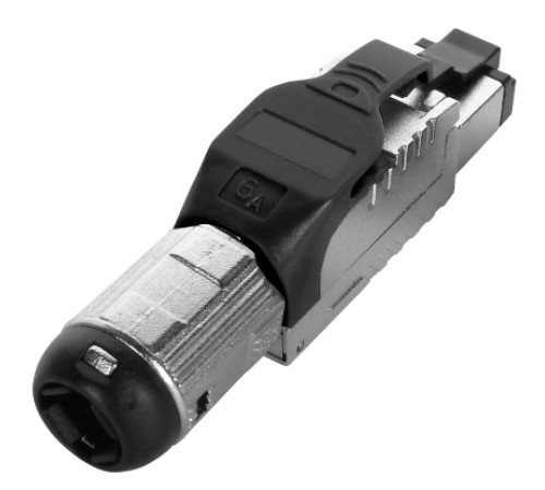 Разъем полевой оконцовки RJ-45 (8P8C) под витую пару для одножильного кабеля toolless категория 6A экранированный накручивающийся хвостовик черный Hyperline PLUE-8P8C-S-C6A-SH-BK