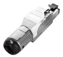 Разъем полевой оконцовки RJ-45 (8P8C) под витую пару для одножильного кабеля toolless категория 6A экранированный накручивающийся хвостовик белый Hyperline PLUE-8P8C-S-C6A-SH-WH