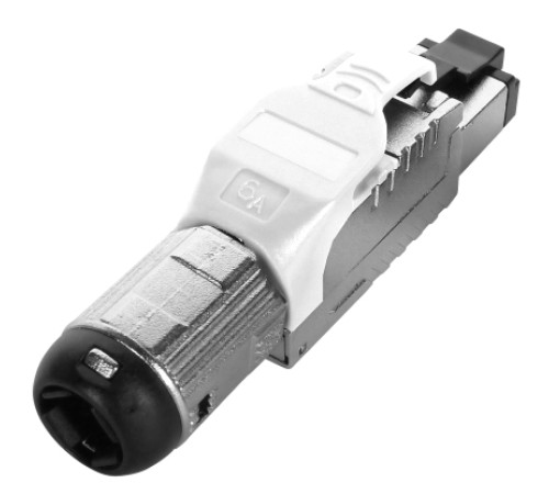 Разъем полевой оконцовки RJ-45 (8P8C) под витую пару для одножильного кабеля toolless категория 6A экранированный накручивающийся хвостовик белый Hyperline PLUE-8P8C-S-C6A-SH-WH