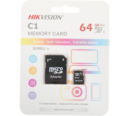 Флеш карта microSDXC 64GB Hikvision HS-TF-C1(STD)/64G/Adapter Флеш карта microSDXC 64GB Hikvision HS-TF-C1(STD)/64G/Adapter