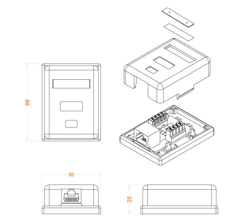 Розетка компьютерная RJ-45 (8P8C) категория 5e одинарная внешняя Dual IDC Hyperline SB1-1-8P8C-C5e-WH Розетка компьютерная RJ-45 (8P8C) категория 5e одинарная внешняя Dual IDC Hyperline SB1-1-8P8C-C5e-WH