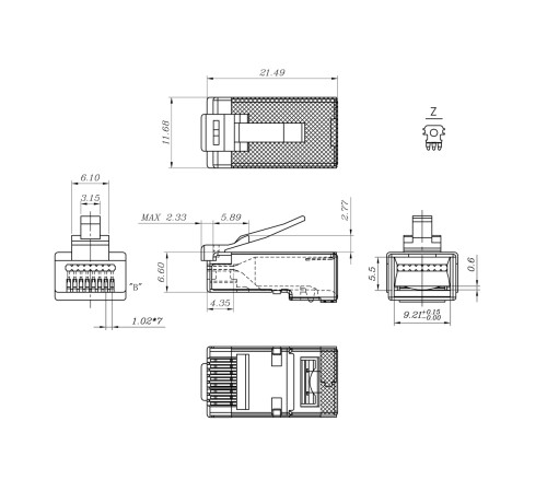Разъем легкой оконцовки RJ-45 (8P8C) под витую пару категория 6 (100 шт.) Hyperline PLEZ-8P8C-U-C6-SH-100