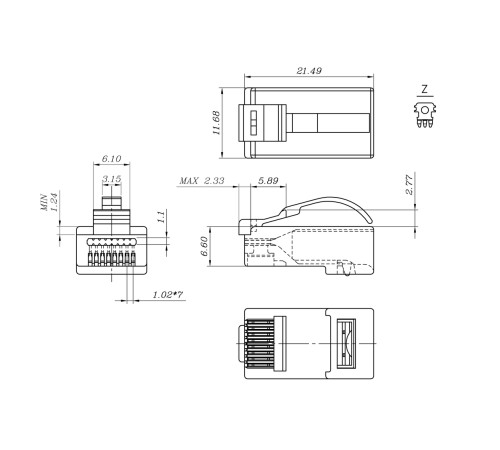 Разъем легкой оконцовки RJ-45 (8P8C) (100 шт.) Hyperline PLEZ-8P8C-UA-C6-100 Разъем легкой оконцовки RJ-45 (8P8C) (100 шт.) Hyperline PLEZ-8P8C-UA-C6-100