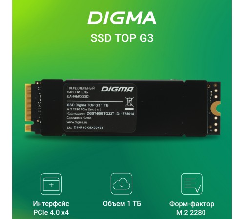 Накопитель SSD Digma PCIe 4.0 x4 1TB DGST4001TG33T