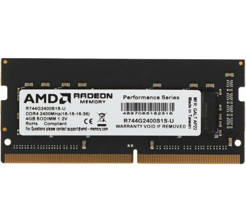 Память DDR4 4Gb 2400MHz AMD R744G2400S1S-U