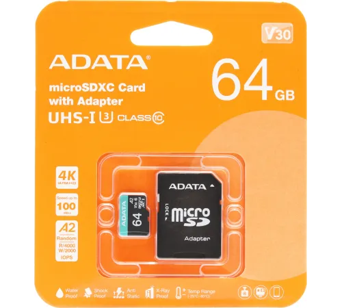 Флеш карта microSDXC Adata AUSDX64GUI3V30SA2-RA1
