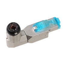 Разъем полевой оконцовки RJ-45 (8P8C) под витую пару угловой для одножильного кабеля toolless категория 8 экранированный накручивающийся хвостовик IDC Hyperline PLUD-A-8P8C-S-C8-SH