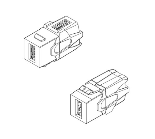 Вставка формата Keystone Jack с проходным адаптером USB 3.0 (Type A) 90 градусов ROHS белая Hyperline KJ1-USB-VA3-WH