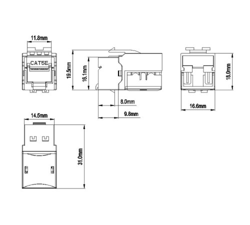 Вставка Keystone Jack RJ-45 (8P8C) Hyperline KJ9-8P8C-C5e-90-GN