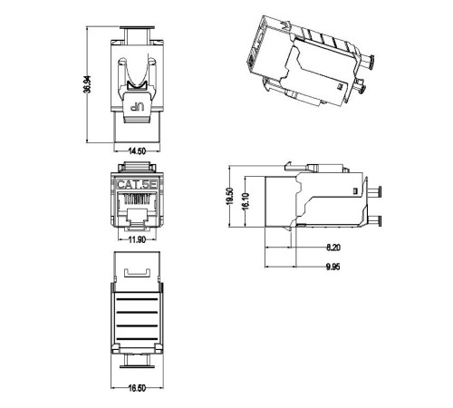 Вставка Keystone Jack RJ-45 (8P8C) Hyperline KJ9-8P8C-C5e-90-SH-F-WH