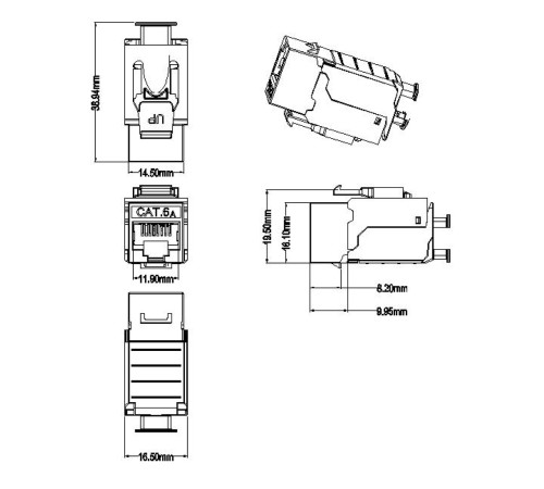 Вставка Keystone Jack RJ-45 (8P8C) Hyperline KJ9-8P8C-C6A-90-SH-F