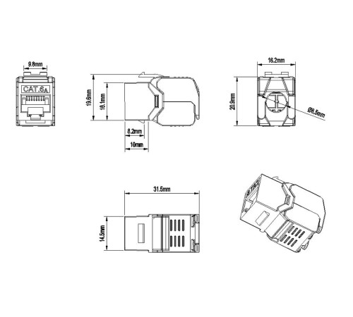 Вставка Keystone Jack RJ-45 (8P8C) Hyperline KJ8-8P8C-C6A-180-TLS-WH