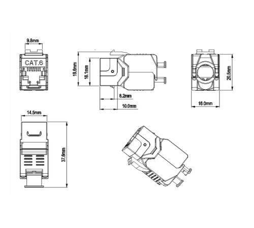 Вставка Keystone Jack RJ-45 (8P8C) Hyperline KJ8-8P8C-C6-180-TLS-SH-F-WH