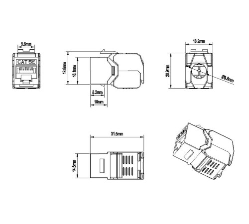 Вставка Keystone Jack RJ-45 (8P8C) Hyperline KJ8-8P8C-C5e-180-TLS-WH