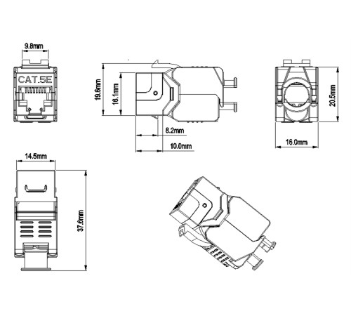 Вставка Keystone Jack RJ-45 (8P8C) Hyperline KJ8-8P8C-C5e-180-TLS-SH-F-WH