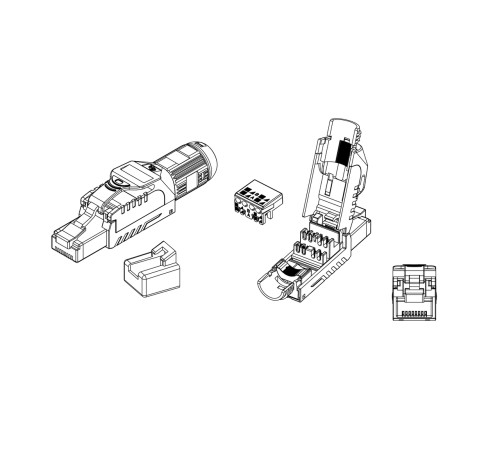 Разъем полевой оконцовки RJ-45 (8P8C) под витую пару для одножильного кабеля toolless категория 6A экранированный накручивающийся хвостовик черный Hyperline PLUE-8P8C-S-C6A-SH-BK