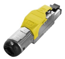 Разъем полевой оконцовки RJ-45 (8P8C) под витую пару для одножильного кабеля toolless категория 6A экранированный накручивающийся хвостовик желтый Hyperline PLUE-8P8C-S-C6A-SH-YL