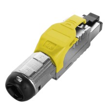 Разъем полевой оконцовки RJ-45 (8P8C) под витую пару для одножильного кабеля toolless категория 6A экранированный накручивающийся хвостовик желтый Hyperline PLUE-8P8C-S-C6A-SH-YL